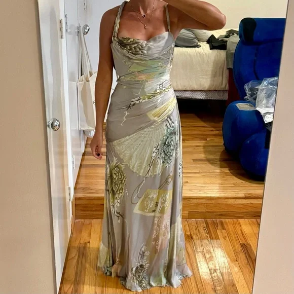 ROBERTO CAVALLI GRAY & FLORAL PEONT GOWN SIZE 38, STUNNING BALLGOWN - Picture 1 of 17